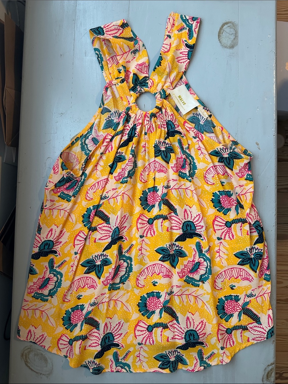 Maeve Bright Floral TOP in Floral Theme in colors Yellow, Teal & Pink